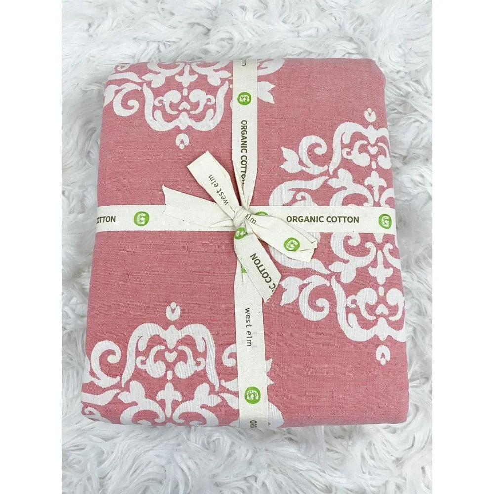 West Elm Coral Pink Ivory Medallion Cotton Duvet Full Queen NEW